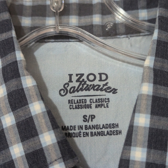 IZOD Saltwater Mens Gingham Relaxed Classic Fit Button Down Shirt Blue S/P - Picture 7 of 11